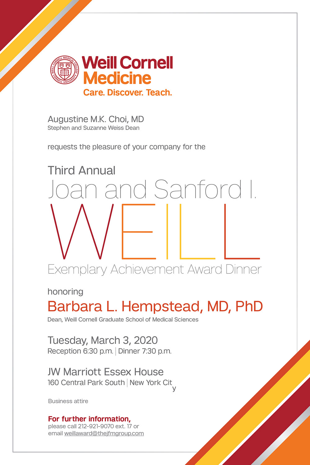 CLIENT:Weill Cornell Medicine

DATE:March 2020

PROJECT:Invitation for annual award dinner
